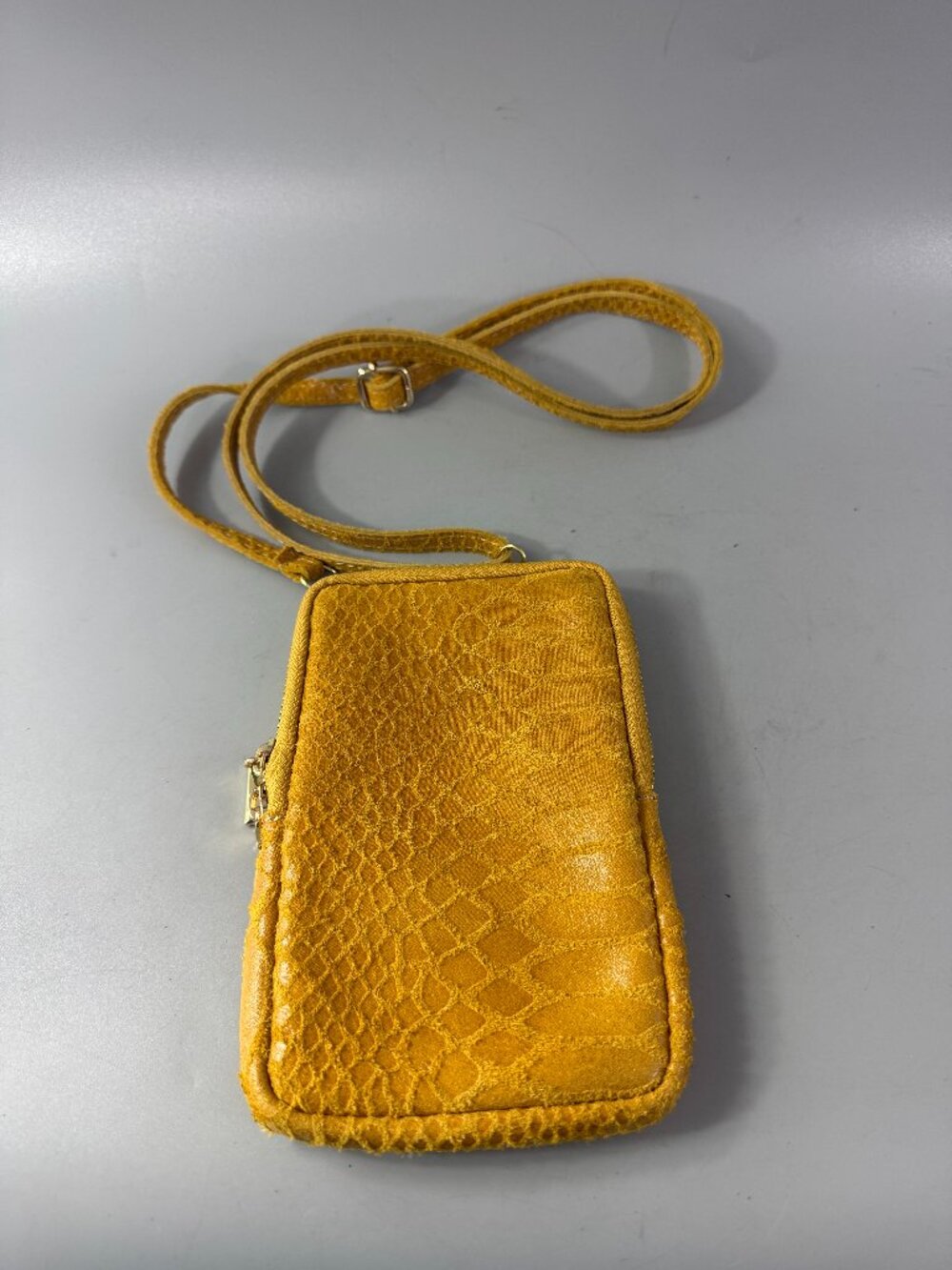 Les Cleias Paris Mustard Tan Leather Cell-Phone Crossbody Bag